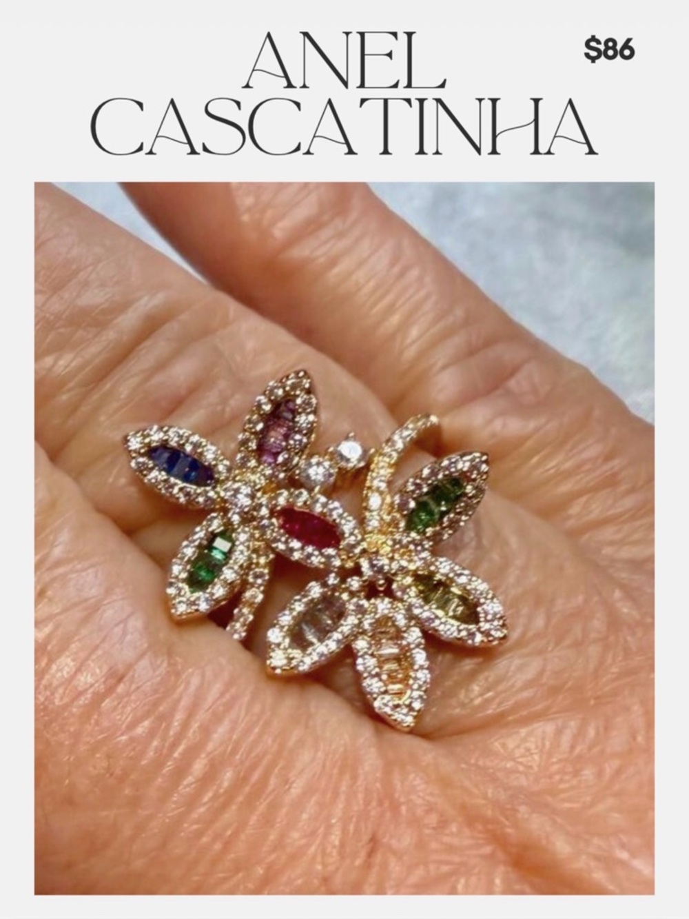 Gold Floral Multi-Stone Ring